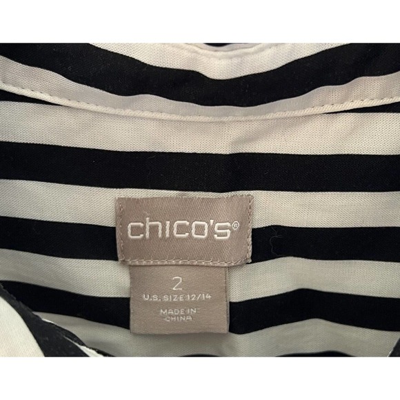 Chicos Long Sleeve Splice Striped Button Up Tunic Top Womens‎ Size 2 US Sz 12/14 - Picture 3 of 7